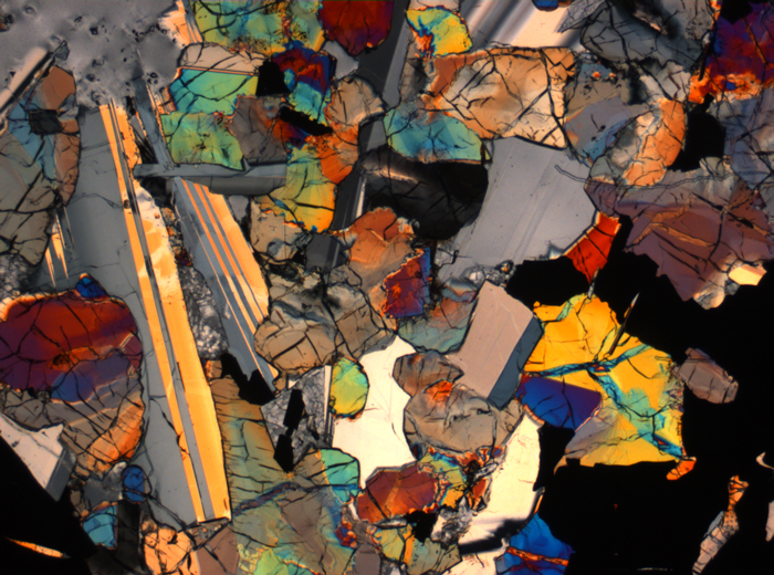 Thin Section Photograph of Apollo 17 Sample 75015,26 in Cross-Polarized Light at 2.5x Magnification and 2.85 mm Field of View (View #66)