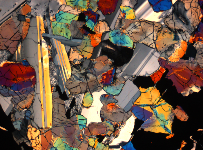 Thin Section Photograph of Apollo 17 Sample 75015,26 in Cross-Polarized Light at 2.5x Magnification and 2.85 mm Field of View (View #68)