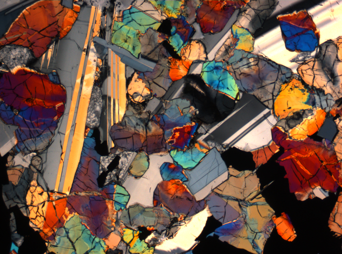 Thin Section Photograph of Apollo 17 Sample 75015,26 in Cross-Polarized Light at 2.5x Magnification and 2.85 mm Field of View (View #71)