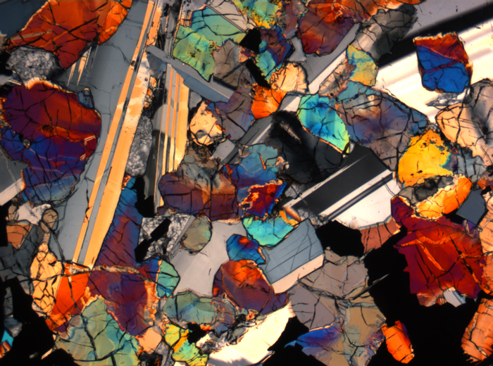 Thin Section Photograph of Apollo 17 Sample 75015,26 in Cross-Polarized Light at 2.5x Magnification and 2.85 mm Field of View (View #72)