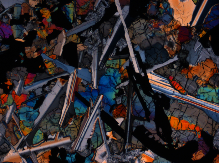 Thin Section Photograph of Apollo 17 Sample 75035,71 in Cross-Polarized Light at 2.5x Magnification and 2.85 mm Field of View (View #1)