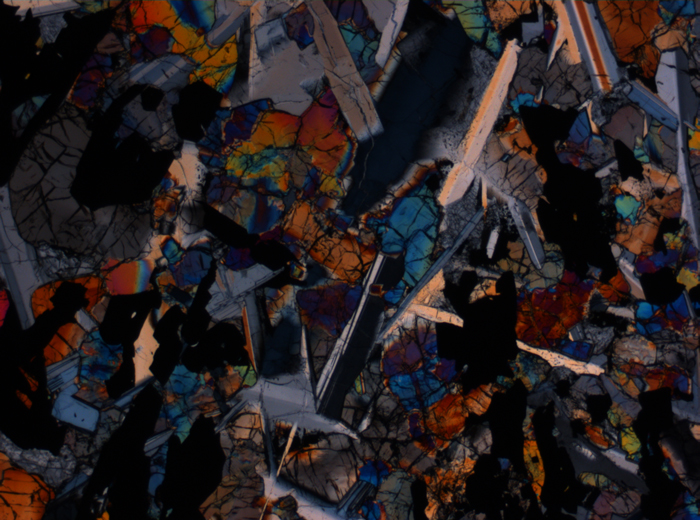 Thin Section Photograph of Apollo 17 Sample 75035,71 in Cross-Polarized Light at 2.5x Magnification and 2.85 mm Field of View (View #2)