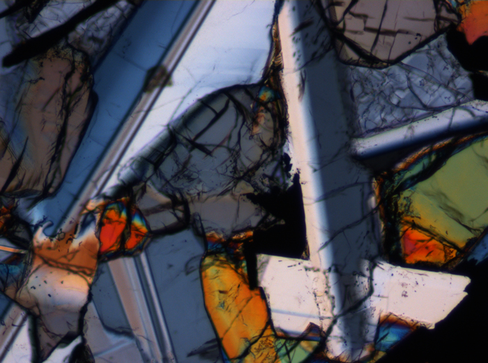 Thin Section Photograph of Apollo 17 Sample 75035,71 in Cross-Polarized Light at 10x Magnification and 1.15 mm Field of View (View #3)