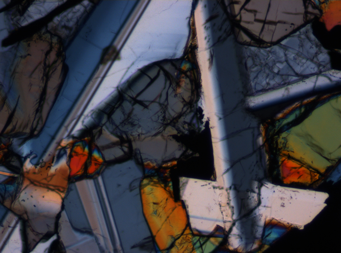Thin Section Photograph of Apollo 17 Sample 75035,71 in Cross-Polarized Light at 10x Magnification and 1.15 mm Field of View (View #3)