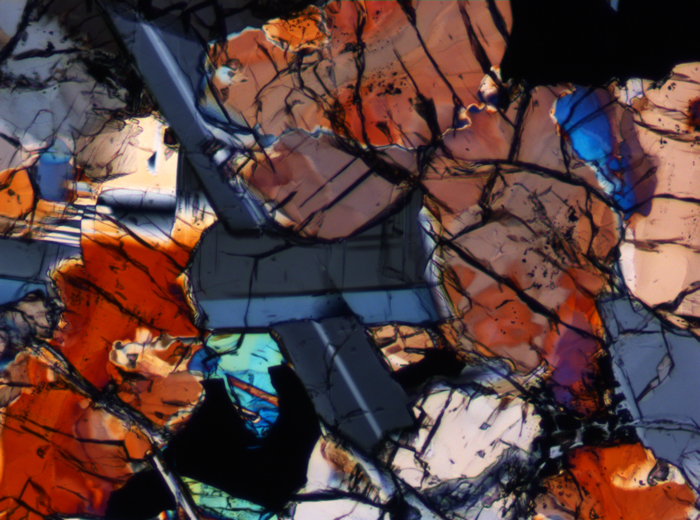 Thin Section Photograph of Apollo 17 Sample 75055,15 in Cross-Polarized Light at 10x Magnification and 1.15 mm Field of View (View #3)