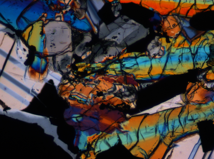 Thin Section Photograph of Apollo 17 Sample 75075,83 in Cross-Polarized Light at 10x Magnification and 1.15 mm Field of View (View #3)