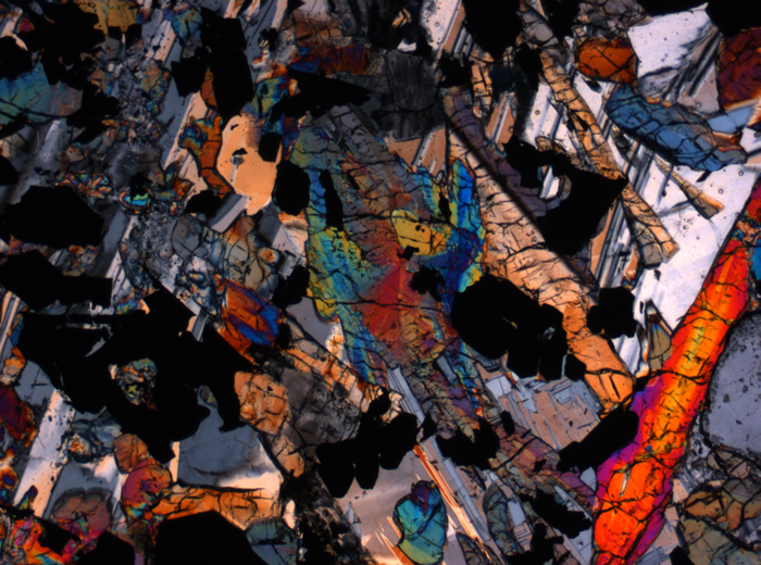 Thin Section Photograph of Apollo 17 Sample 75075,83 in Cross-Polarized Light at 2.5x Magnification and 2.85 mm Field of View (View #4)