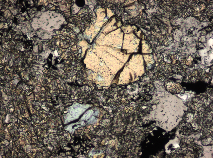 Thin Section Photograph of Apollo 17 Sample 76015,102 in Plane-Polarized Light at 10x Magnification and 0.7 mm Field of View (View #3)