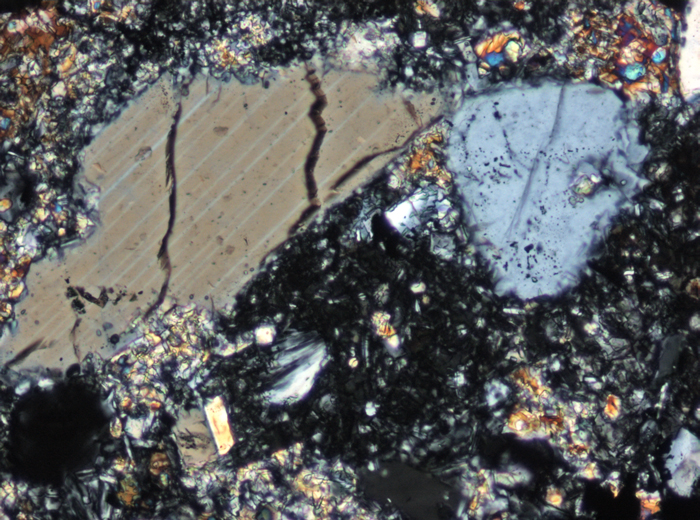 Thin Section Photograph of Apollo 17 Sample 76015,102 in Cross-Polarized Light at 10x Magnification and 0.7 mm Field of View (View #4)