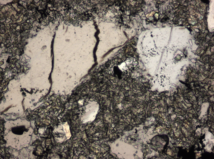 Thin Section Photograph of Apollo 17 Sample 76015,102 in Plane-Polarized Light at 10x Magnification and 0.7 mm Field of View (View #4)