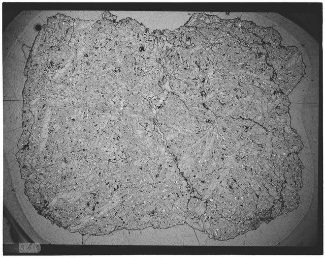 Black and white Thin Section photograph of Apollo 12 Sample(s) 12065,6 using transmitted light.