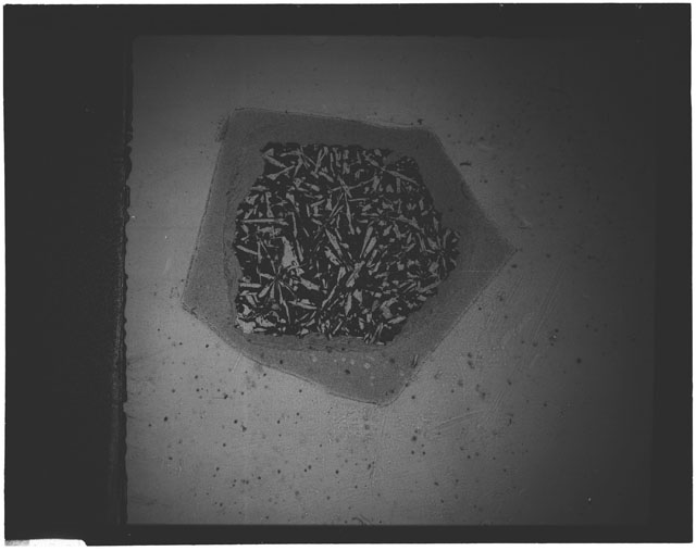 Black and white Thin Section photograph of Apollo 12 Sample(s) 12038,2 using cross nichols light.