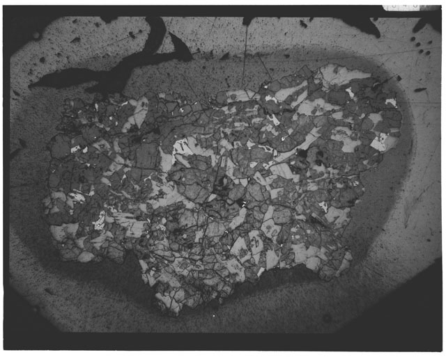 Black and white Thin Section photograph of Apollo 12 Sample(s) 12040,4 using cross nichols light.