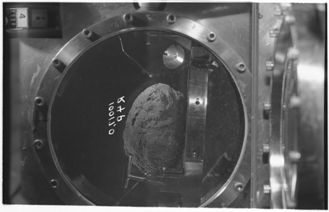 Black and white photograph of Apollo 11 Sample(s) 10017,0; Processing photograph in vacuum vault at R4P.
