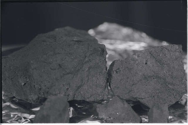 Black and white photograph of Apollo 11 Sample(s) 10049; Processing photograph displaying post chip sample.