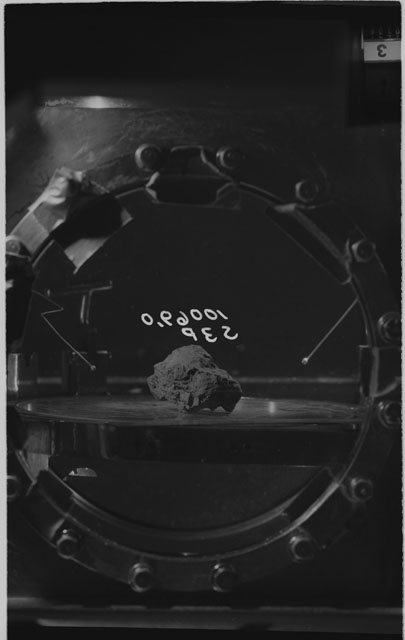 Black and white photograph of Apollo 11 Sample(s) 10069,0; Processing photograph of sample at S3P.