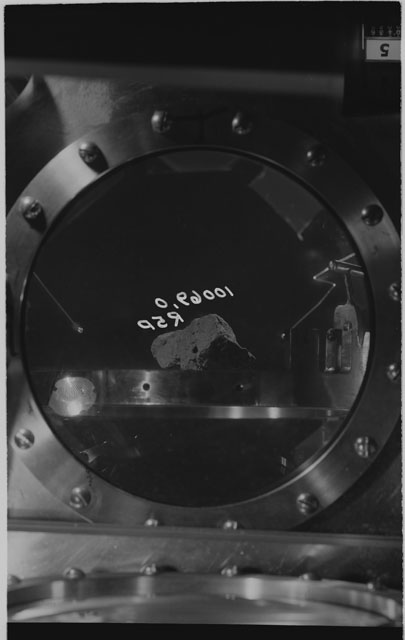 Black and white photograph of Apollo 11 Sample(s) 10069,0; Processing photograph of sample at R5P.