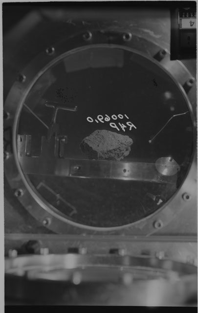 Black and white photograph of Apollo 11 Sample(s) 10069,0; Processing photograph of sample at R4P.