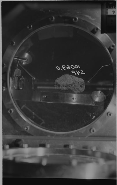Black and white photograph of Apollo 11 Sample(s) 10069,0; Processing photograph of sample at S4P.