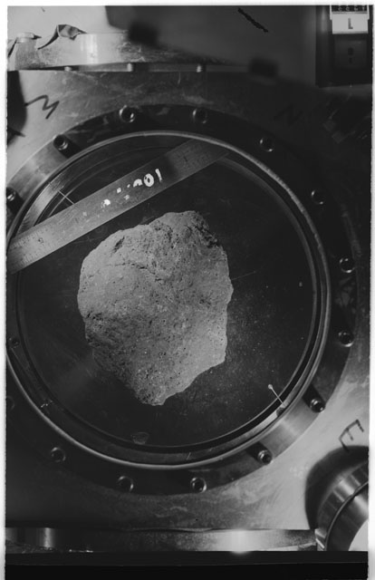 Black and white photograph of Apollo 11 Sample(s) 10017,0; Processing photograph in vacuum vault at .