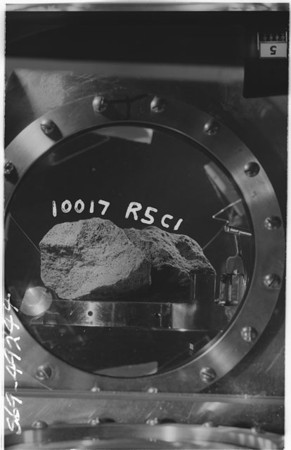 Black and white photograph of Apollo 11 Sample(s) 10017,5,6; Processing photograph in vacuum vault at R5C1.