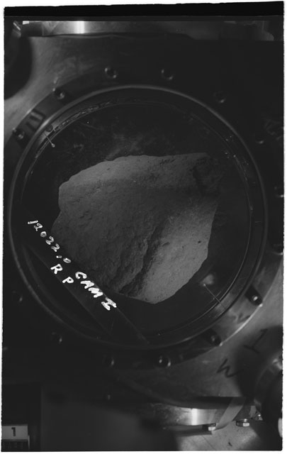 Black and white photograph of Apollo 12 Sample(S) 12022,0; Processing photograph using Camera I view R.