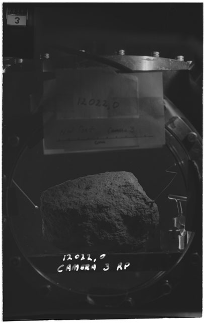 Black and white photograph of Apollo 12 Sample(S) 12022,0; Processing photograph using Camera III view R.
