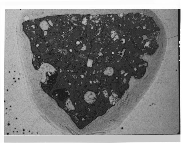 Black and white Thin Section photograph of Apollo 12 Sample(s) 12057,22 using transmitted light.