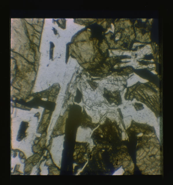 Color Thin Section photograph of Apollo 12 Sample(s) 12057,18 using transmitted light.