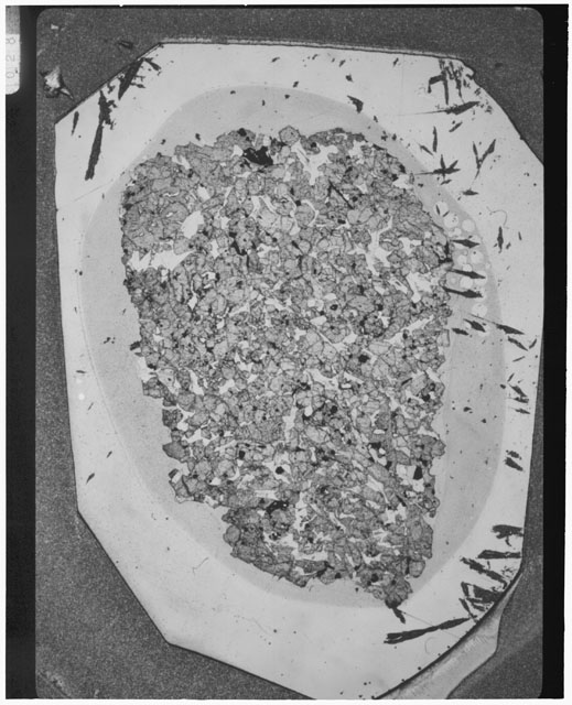 Black and white Thin Section photograph of Apollo 12 Sample(s) 12057,27 using cross nichols light.