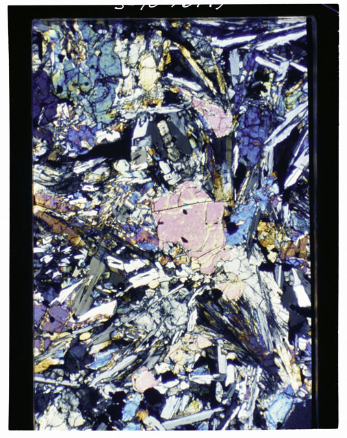 Color Thin Section photograph of Apollo 12 Sample(s) 12002,8 using cross nichols light.
