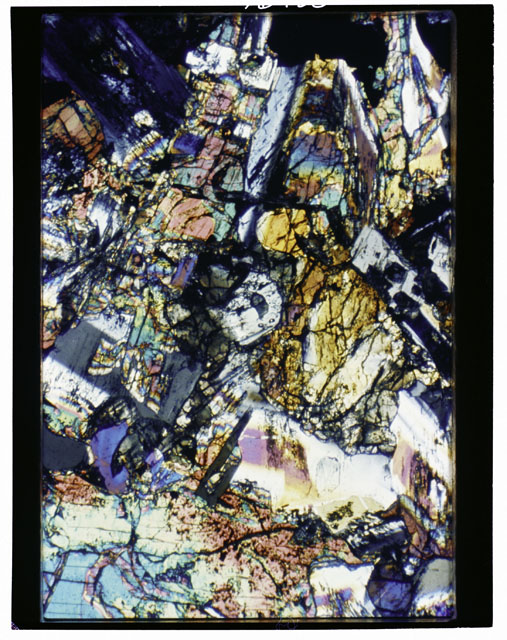 Color Thin Section photograph of Apollo 12 Sample(s) 12021,140 using cross Nichols light.