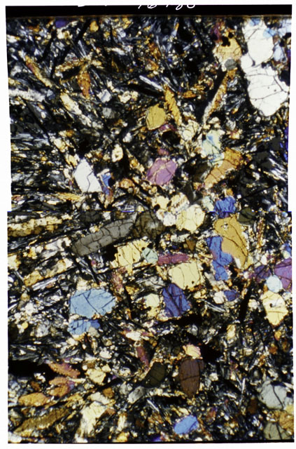 Color Thin Section photograph of Apollo 12 Sample(s) 12022,119 using cross nichols light.