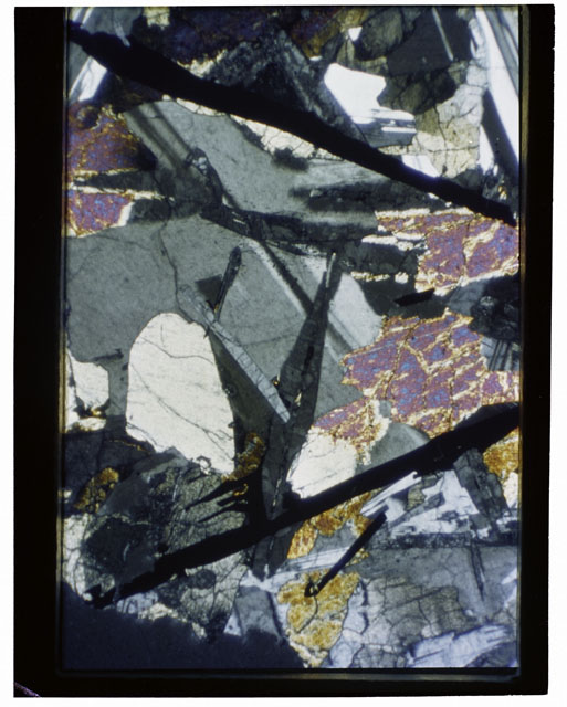 Color Thin Section photograph of Apollo 12 Sample(s) 12039,6 using cross nichols light.