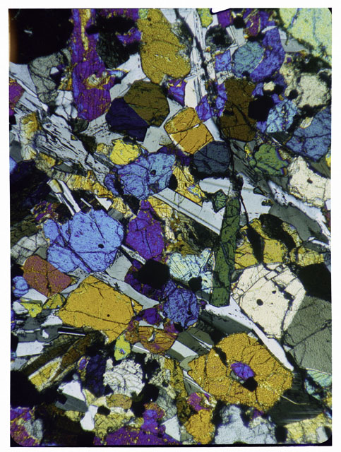 Color Thin Section photograph of Apollo 12 Sample(s) 12057,27 using cross nichols light.