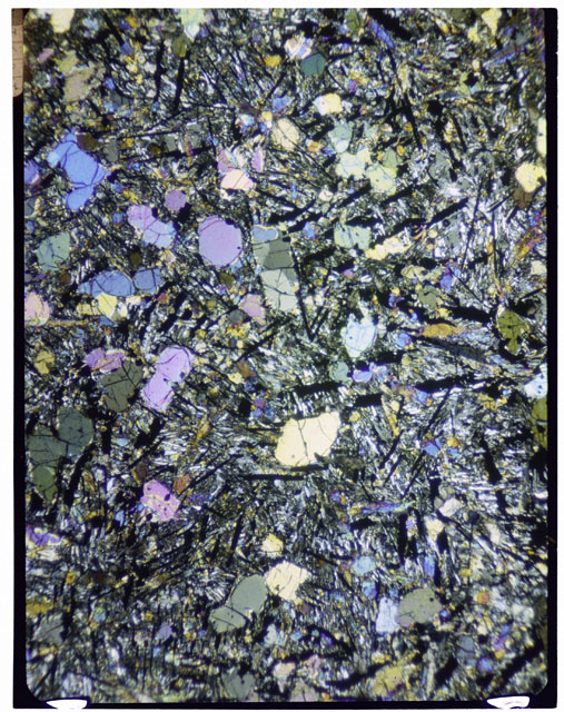 Color Thin Section photograph of Apollo 12 Sample(s) 12022,6 using cross nichols light.