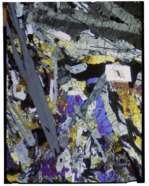 Color Thin Section photograph of Apollo 12 Sample(s) 12021,4 using cross Nichols light.