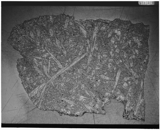 Black and white Thin Section photograph of Apollo 12 Sample(s) 12052,6 using transmitted light.