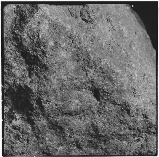 Black and white photograph of Apollo 12 sample 12063; Processing mosaic photograph displaying a close up of the surface.