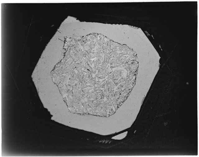 Black and white Thin Section photograph of Apollo 12 Sample(s) 12038,4 using transmitted light.