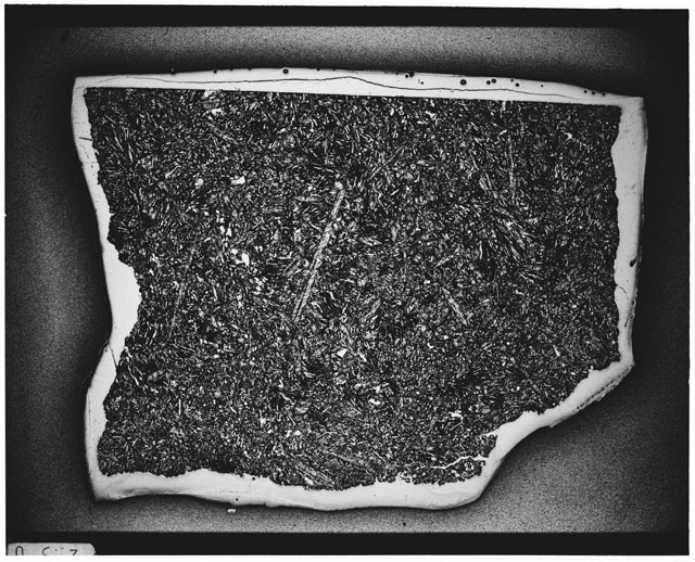 Black and white Thin Section photograph of Apollo 12 Sample(s) 12065,92 using cross nichols light.