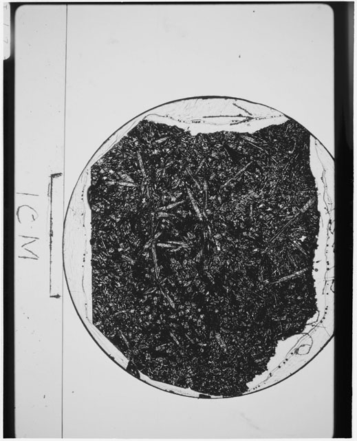 Black and white Thin Section photograph of Apollo 12 Sample(s) 12065,96 using cross nichols light.