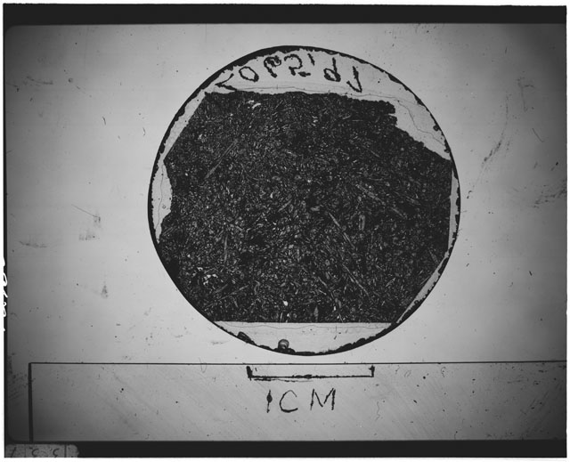 Black and white Thin Section photograph of Apollo 12 Sample(s) 12065,97 using cross nichols light.