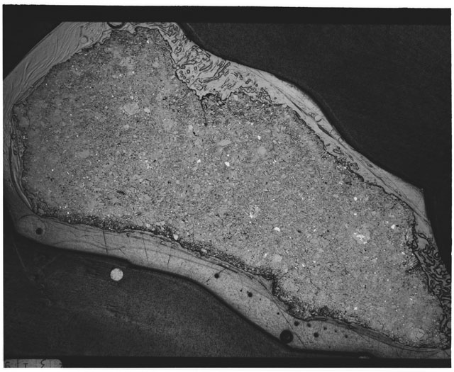 Black and white mosaic Thin Section photograph of Apollo 12 Sample(s) 12065,107 using reflective light.