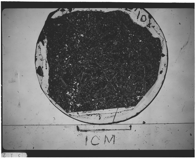 Black and white Thin Section photograph of Apollo 12 Sample(s) 12065,107 using cross nichols light.