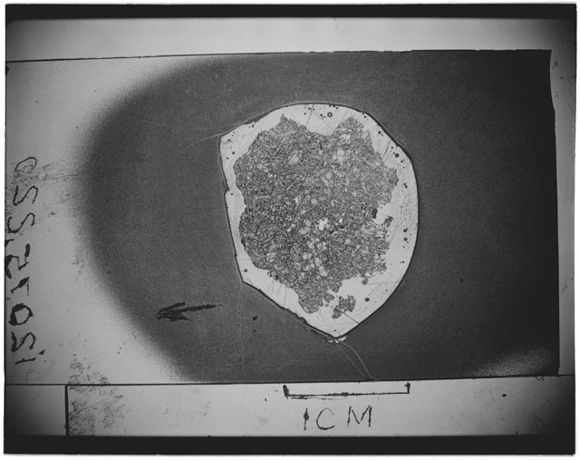 Black and white Thin Section photograph of Apollo 12 Sample(s) 12075,22 using cross nichols light.