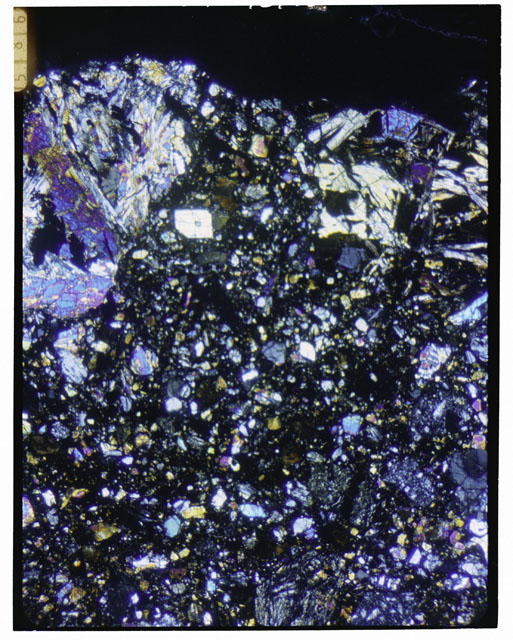 Color mosaic Thin Section photograph of Apollo 12 Sample(s) 12010,29 using cross nichols light.