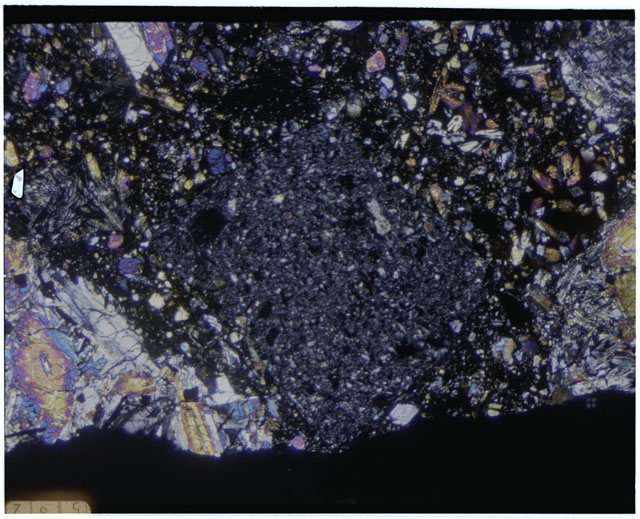 Color mosaic Thin Section photograph of Apollo 12 Sample(s) 12010,29 using cross nichols light.