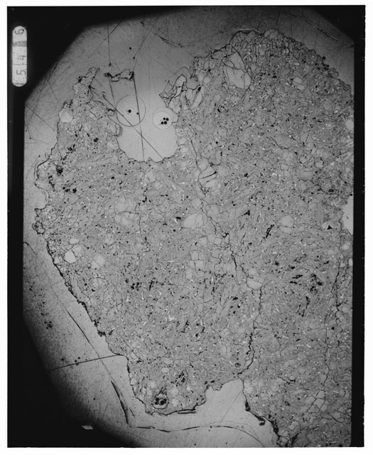 Black and white Thin Section photograph of Apollo 12 Sample(s) 12075,27 using transmitted light.