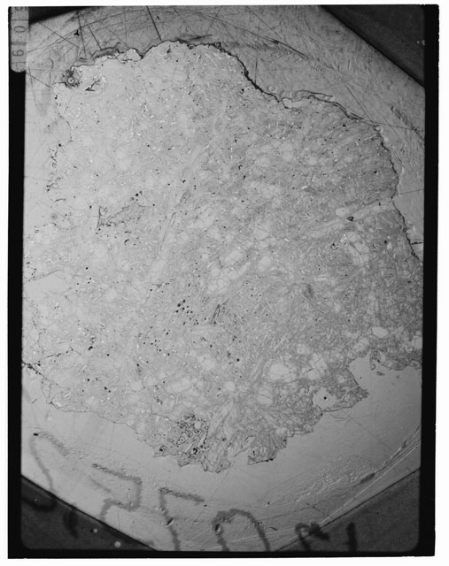 Black and white Thin Section photograph of Apollo 12 Sample(s) 12075,24 using transmitted light.